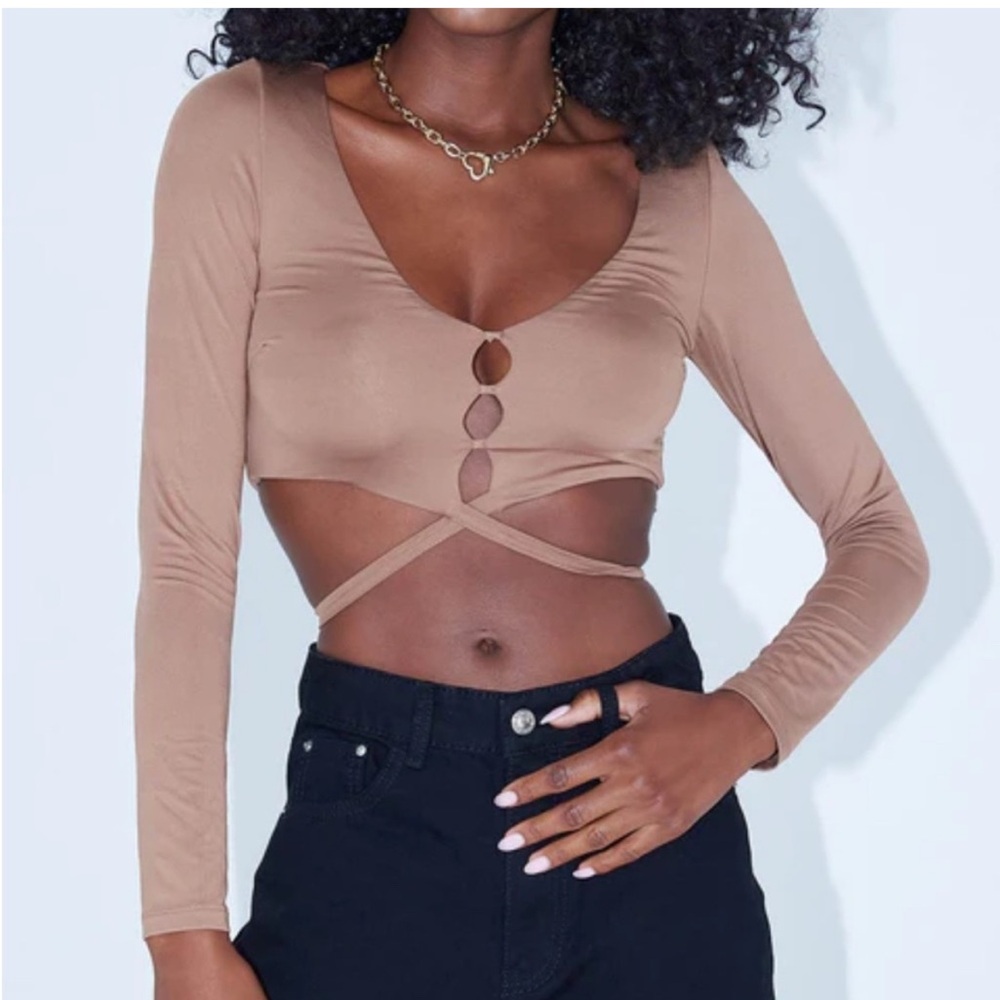 Princess Polly Tan Long Sleeve Crop Top